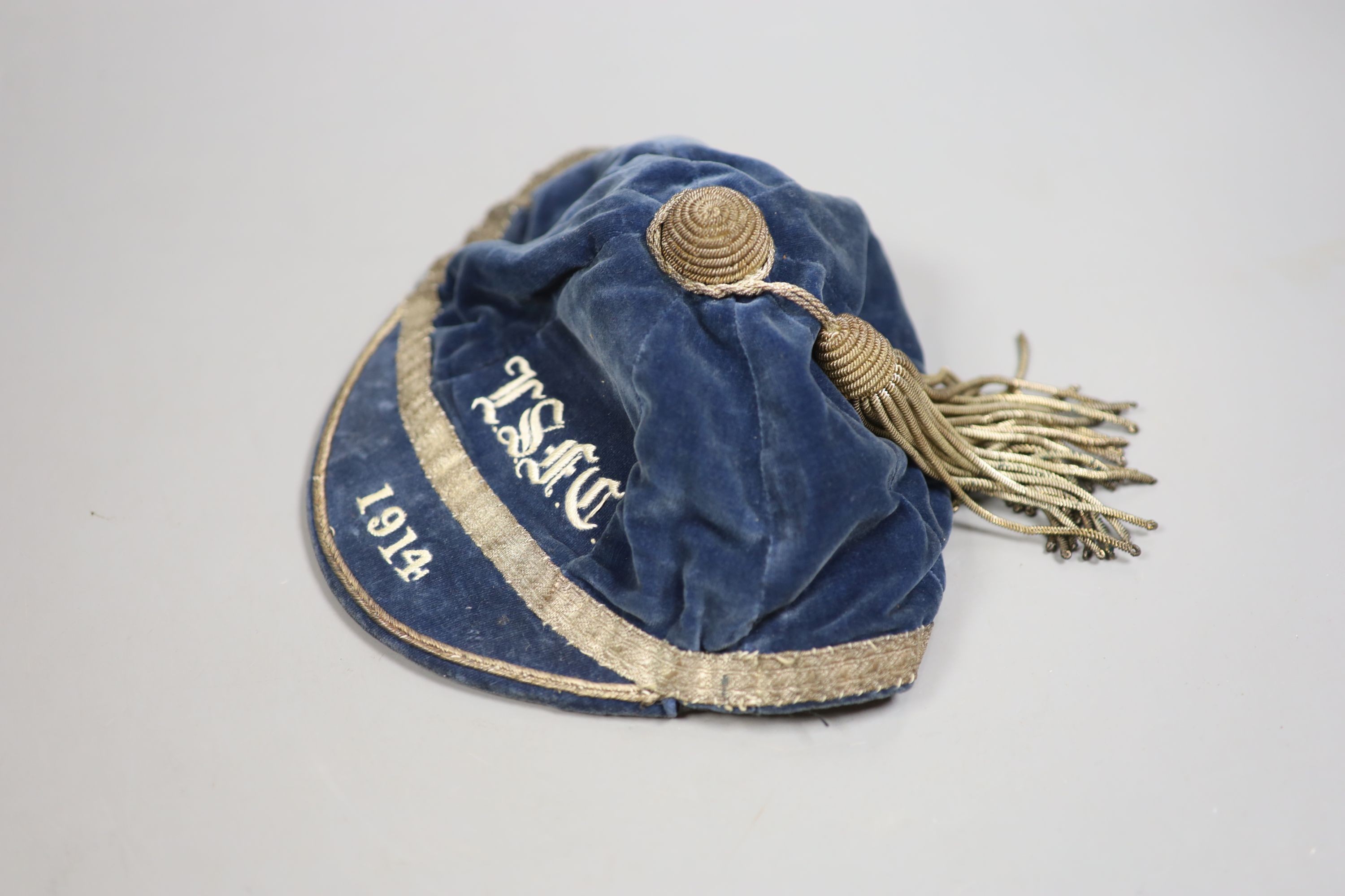 Three early 20th century sporting caps, two probably for London Scottish Football Club (Rugby)